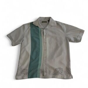 Cubavera Button Down Shirt Men Medium Grey Excellent Embroidered Tropical Stripe